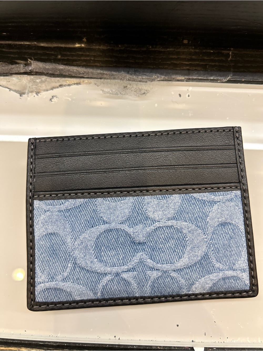 Coach card case Hold Leather & Light Blue Signature Denim Card Case